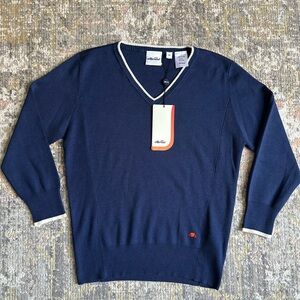 Ellesse Silk Navy Blue V Neck Sweater White Trim Size Medium Golf New with  Tags